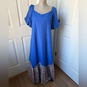 Anna Cate Allie Maxi Blue Paisley Balloon Sleeve Dress Size Large